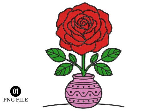 Rose in Pot Embroidery Design